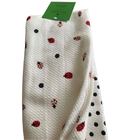 Kate Spade White Ladybug Polka Dot Kitchen Dish Towels Set of 3 - 100% Cotton - Picture 5 of 5